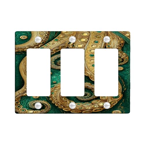 Elegante Oktopus-Lichtschalter-Abdeckplatte/Steckdosenabdeckungen, blaugrüne Meerestiere für nautische Heimdekoration, thermoplastische Wandplatten, Standardgröße 3-Gang-Wandplatte Elegante Oktopus-Lichtschalter-Abdeckplatte/Steckdosenabdeckungen, blaugrüne Meerestiere für nautische Heimdekoration, thermoplastische Wandplatten, Standardgröße 3-Gang-Wandplatte von Generic