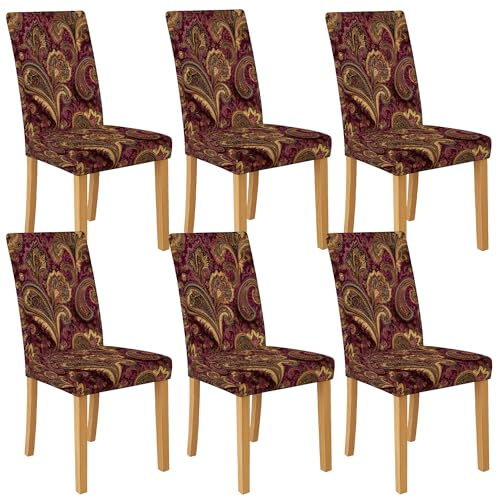 Elegante Paisley-Stuhlhussen für Esszimmerstühle, Stretch- und waschbare Spandex-Schonbezüge, luxuriöse Sitzschoner für moderne Küchendekoration, 6 Stück von Generic