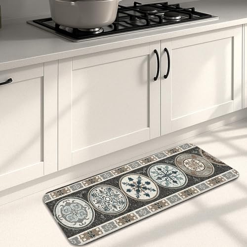 Elegante geometrische Küchenmatten, Vintage-Muster, weich gepolsterte Teppiche, rutschfest, waschbar, Bodenmatten für Küchenspüle und Waschküche, 40,6 x 129,9 cm von Generic