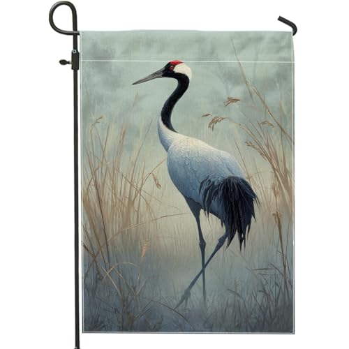 Elegante graue Kranich-Gartenflagge, künstlerische Outdoor-Dekoration für Frühling und Sommer, doppelseitiges Jute-Banner für Rasen und Garten, 30,5 x 45,7 cm von Generic