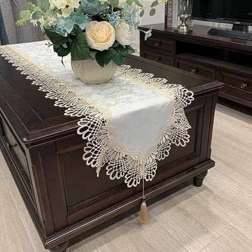 Elegante und luxuriöse Tischläufer Tischtuch Tissue Box Cover Tischemat Kissen Cover Tischläufer klassisch und elegant rustikaler Boho Party Braut Duschtisch Läufer Hochzeitsdekorationen han von Generic