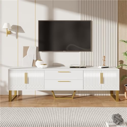 Eleganter TV-Schrank Hochglänzend Goldene Akzente 170x40x53.5cm Ideal für Luxus Wohnzimmer (Weiß) von Generic