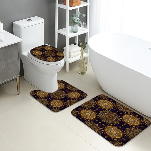 Elegantes Badezimmermatten-Set, 3-teilig, goldfarbenes Mandala-Muster, saugfähig, rutschfest, WC-Vorleger, U-förmig, waschbar, herbstinspiriert, schnell trocknend, Memory-Schaum, Badezimmerteppich-Set Elegantes Badezimmermatten-Set, 3-teilig, goldfarbenes Mandala-Muster, saugfähig, rutschfest, WC-Vorleger, U-förmig, waschbar, herbstinspiriert, schnell trocknend, Memory-Schaum, Badezimmerteppich-Set von Generic