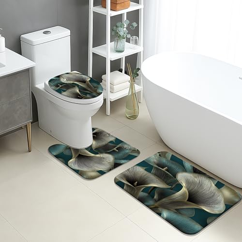 Elegantes Badezimmermatten-Set, 3-teilig, künstlerisches Calla-Lilien-Design, saugfähig, rutschfest, WC-Vorleger, U-förmig, waschbar, modernes Blumenmuster, schnell trocknend, Memory-Schaum von Generic