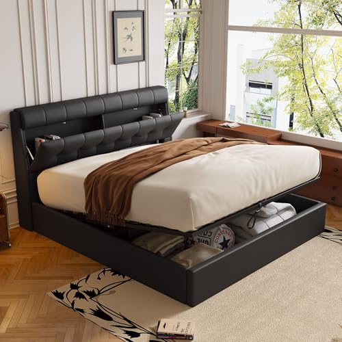 Elegantes Polsterbett mit hydraulischem Bettkasten und integriertem Kopfteilfach, modernes PU-Design, stabile Konstruktion mit Lattenrost, Bettgestell ohne Matratze von Generic