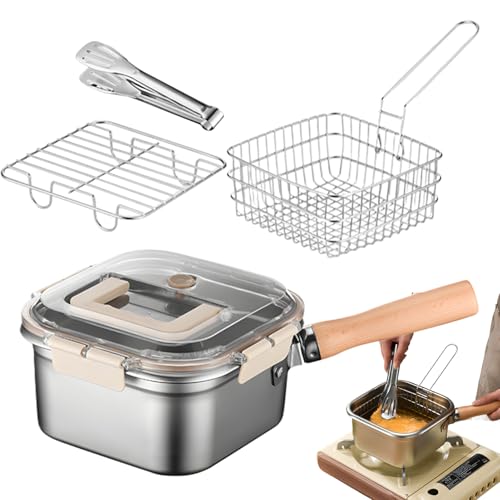 Elektrische Fritteuse ohne Hebel mit Thermometer und Sieb | Tragbare Fischfritteuse mit Ölauffangschäl, handelsübliche Fritteuse für , Zwiebelringe, Po von Generic