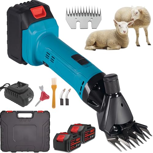 Elektrische Kabellose Schafschermaschine, 300 W Farm-schafschere Mit 2 Akkus, 6 Geschwindigkeitsstufen, 9/13-zahn-edelstahlklinge, Für Tiere Mit Dickem Fell, Rinder 13-Tooth von Generic