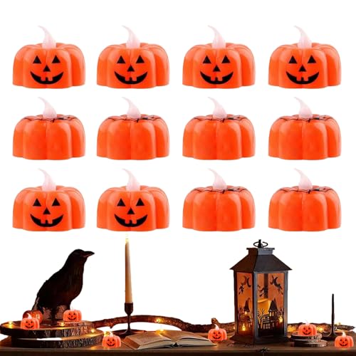 Elektrische Kerzen - Flackernde KürbisOhne Flamme | 12 Stück Halloween LED Für Hochzeit Thanksgiving Weihnachtsfeier von Generic