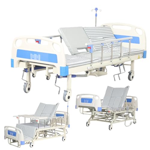 Elektrisches Krankenbett mit seitlicher Neigung, 10-Fach verstellbares Hebebett für den Heimgebrauch mit Matratze, Fernbedienung, Infusionsständer (208 x 96 x 56 cm) von Generic
