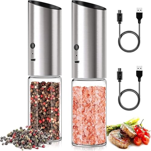 Elektrisches Salz- Und Pfeffermühlen-Set, Einstellbare Grobe Salz- Und Pfeffermühle, USB Wiederaufladbare Gewürzmühle, Edelstahl von Generic