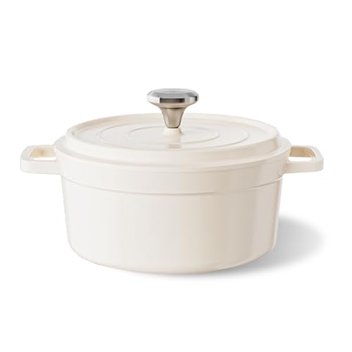 Emaille Dutch Oven mit Deckel, 4,3 Quarts Antihaft-Keramik-Kochtopf, Suppentopf mit zwei Griffen, Kochgeschirr zum Kochen, Backen, Kaltlagern und Servieren, ofenfest bis 280 °C (weiß) von Generic