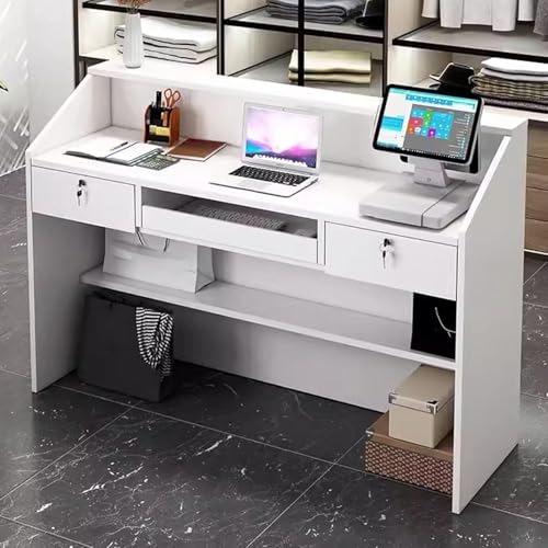 Empfangstresen Mit Abschließbarer Schublade, Empfangstresen, Bahnhöfe Tisch Front Rezeption Büro Schönheitssalon Schreibtisch Kasse Büro Schreibtisch, White, 120×38×92cm von Generic