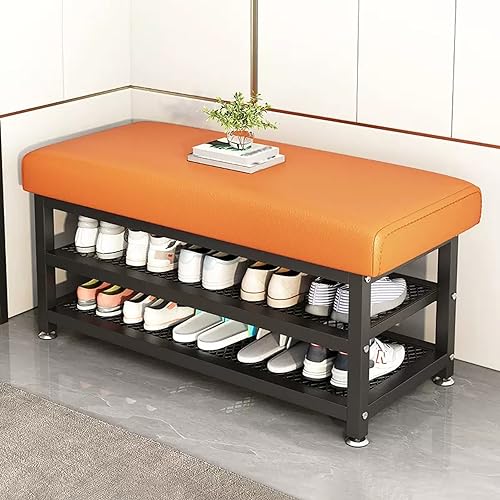 Entryway Bench Seat, Black Metal Storage Bench, Hallway Bench with Storage and Seating, Shoe Rack Bench for Small Spaces von Generic
