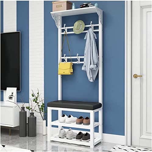 Entryway Garderobenständer mit Schuhaufbewahrungsbank und Kissen Sitz 2 Tier Schuhschrank Nizer für Wohnzimmer oder Schlafzimmer Weiß und Schwarz PU 100cm von Generic
