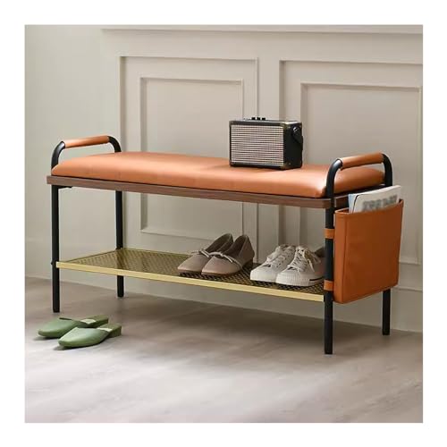 Entryway Shoe Storage Bench with Cushion Padded Seat, Black Metal Frame, Shoe Rack Ottoman Bench for Bedroom Entry Window Mudroom Living Room von Generic