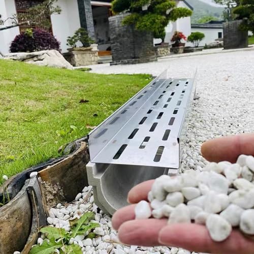 Entwässerungsrinne,Gartengraben-Entwässerungssystem,Funktionales Und Dekoratives Kanal-Entwässerungsset Mit Rost,Bodenablauf-Entwässerungsrohr für Bad/Garage/Hof von Generic
