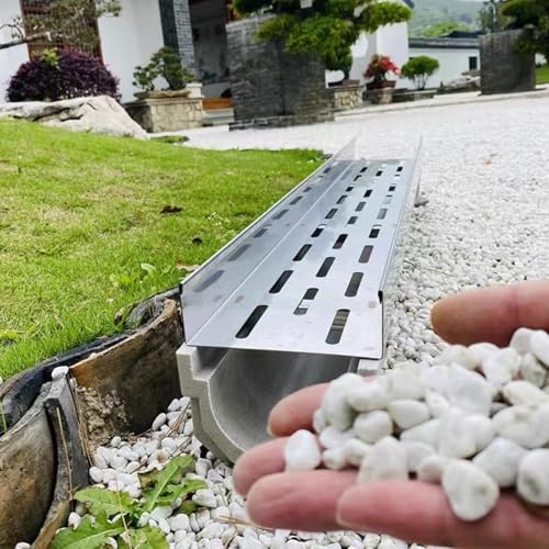 Entwässerungsrinne,U-Förmiges Grabenentwässerungsset Zum Befüllen Mit Kieselsteinen,Kanalentwässerungssystem Mit Edelstahlabdeckung,Außenregenrinne für Garten/Hof/Park (100 X 15 X 11 cm) von Generic