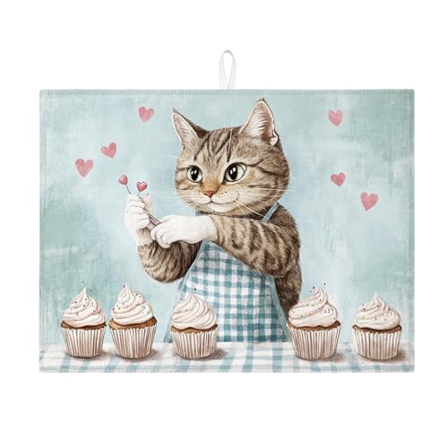 Entzückende Abtropfmatten mit Katzen-Motiv für Küchentheke, niedliches Katzen-Design, Mikrofaser, saugfähiges Abtropfgestell, ausgefallene Kochdekoration für Zuhause, 45,7 x 61 cm von Generic