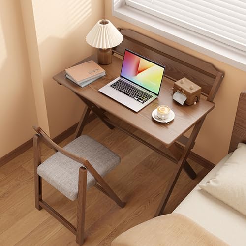 Erforderlich Klapptisch Schreibtisch aus Holz Gaming Tisch Home Office Klappbarer Schreibtisch Arbeitsplatz for Arbeitszimmer Wohnzimmer Büro kleine Räume,mit Stuhl(Walnut,60cm/23.6inch) von Generic