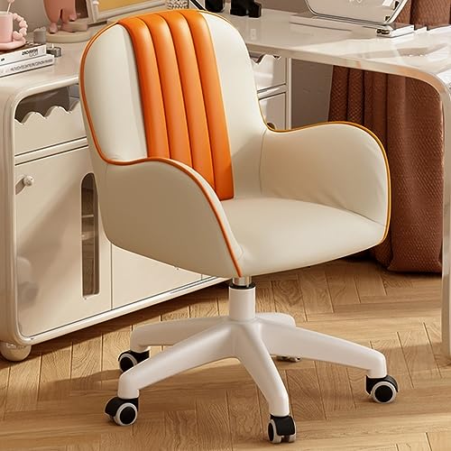Ergonomischer Bürostuhl Beige Pu Leder Home Office Stuhl Moderner gepolsterter Schreibtischstuhl mit Armlehnen drehbarer rollender Computer- und Gaming-Stuhl für das Arbeitszimmer im Büro von Generic