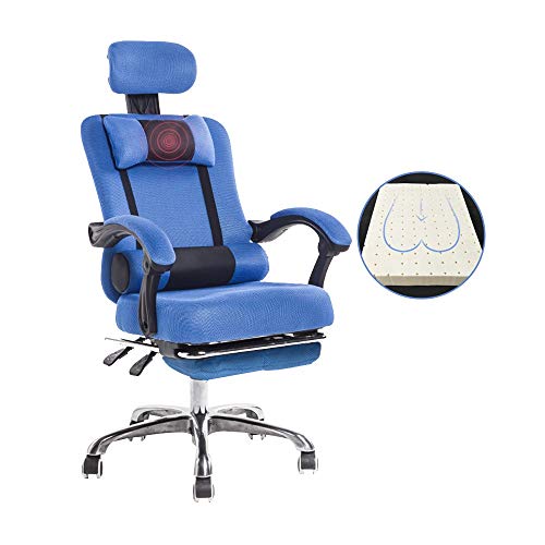 Ergonomischer Bürostuhl Drehstuhl Computerstuhl, S Bürostuhl Mesh Mitarbeiterstuhl Hebedrehstuhl Liegestuhl mit Fußstütze Lässiger Sitzstuhl mit Kopfstütze und Lendenwirbelstütze (blau) von Generic