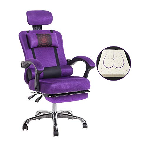 Ergonomischer Bürostuhl Drehstuhl Computerstuhl, S Bürostuhl Mesh Staff Chair Lifting Drehstuhl Verstellbar mit Fußstütze Lässiger Sitzstuhl mit Kopfstütze und Lendenwirbelstütze (lila) von Generic
