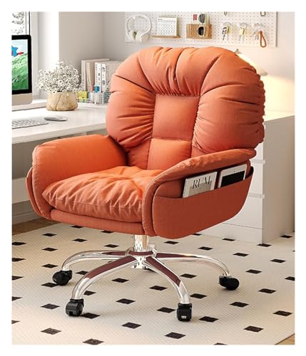 Ergonomischer Bürostuhl Ergonomischer Chefsessel mit Verstellbarer Rückenlehne, bequemer Sofastuhl für Schlafzimmerspiele, drehbares Design (orange, kein Pedal) von Generic