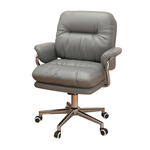 Ergonomischer Bürostuhl aus PU-Leder, bequemer Chefsessel mit mittlerer Rückenlehne, gepolsterter Computerstuhl für den Chef – stilvolles graues Design von Generic
