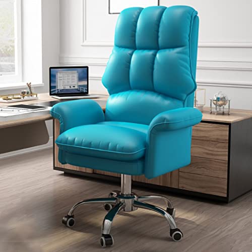 Ergonomischer Bürostuhl aus blauem PU-Leder mit Rollen, höhenverstellbar, drehbar, Chefsessel für Zuhause und stilvoller rollender Schminkstuhl für Erwachsene von Generic