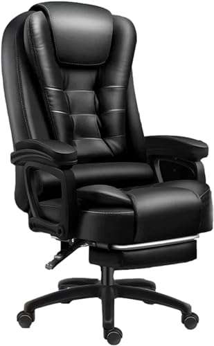 Ergonomischer Bürostuhl für Führungskräfte mit Armlehne und Fußstütze, Verstellbarer Drehstuhl aus PU-Leder mit hoher Rückenlehne, bequemer schwarzer Sitz für Zuhause und die Arbeit von Generic