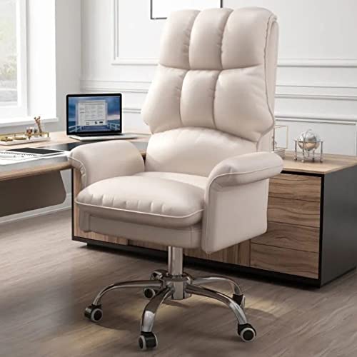 Ergonomischer Bürostuhl in Beige mit Rollen – Höhenverstellbarer Chefsessel aus PU-Leder für Zuhause und drehbarer Frisierstuhl für Erwachsene von Generic