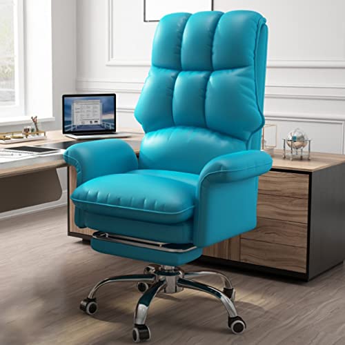 Ergonomischer Bürostuhl mit Rollen, höhenverstellbarer Computer-Schreibtischstuhl aus PU-Leder, drehbarer Arbeitsstuhl mit Rollen, Farbe Blau, inklusive Fußstütze von Generic