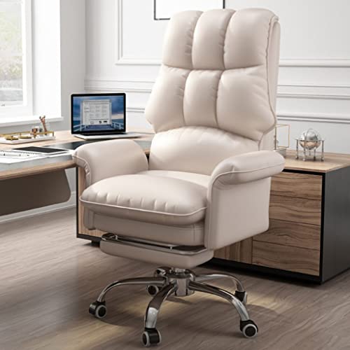 Ergonomischer Bürostuhl mit Rollen, höhenverstellbarer Computer-Schreibtischstuhl aus PU-Leder, drehbarer Arbeitsstuhl mit Rollen in Beige mit Fußstütze – Komfort und Stil für Zuhause und von Generic