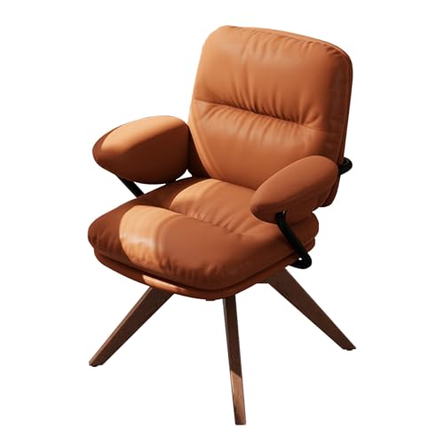 Ergonomischer Bürostuhl mit Weichen Armlehnen, Drehstuhl mit Verstellbarer Rückenlehne, Holzbeinen für Zuhause, Lesezimmer, Arbeitszimmer(Orange) von Generic