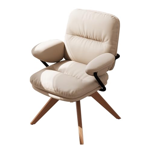 Ergonomischer Bürostuhl mit Weichen Armlehnen, Drehstuhl mit Verstellbarer Rückenlehne, Holzbeinen für Zuhause, Lesezimmer, Arbeitszimmer(White) von Generic
