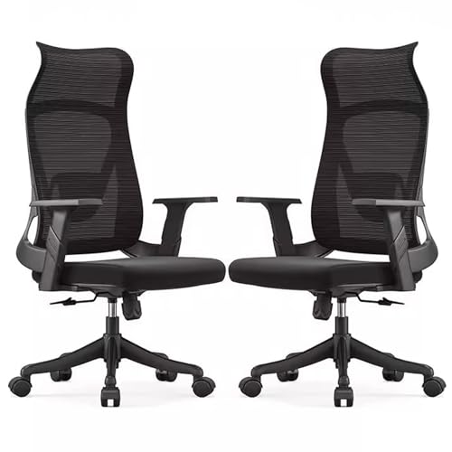 Ergonomischer Chefsessel aus Mesh mit Breitem Kissen, Drehstuhl Wippfunktion mit Hoher Rückenlehne und Kopfstütze, Geräuschloses Rollendesign, Tragkraft 180 Kg (2er-Pack)(Black) von Generic