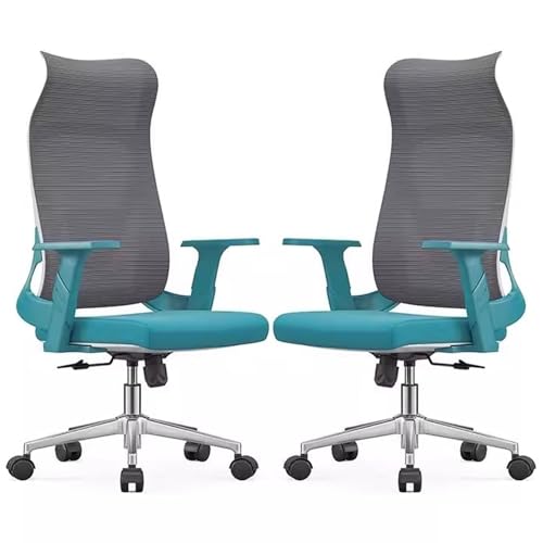 Ergonomischer Chefsessel aus Mesh mit Breitem Kissen, Drehstuhl Wippfunktion mit Hoher Rückenlehne und Kopfstütze, Geräuschloses Rollendesign, Tragkraft 180 Kg (2er-Pack)(Blue) von Generic