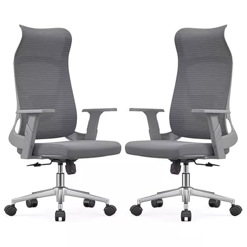Ergonomischer Chefsessel aus Mesh mit Breitem Kissen, Drehstuhl Wippfunktion mit Hoher Rückenlehne und Kopfstütze, Geräuschloses Rollendesign, Tragkraft 180 Kg (2er-Pack)(Gray) von Generic