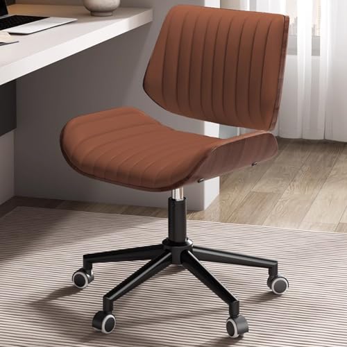 Ergonomischer Schreibtischstuhl mit 360-Grad-Drehfunktion und Mittlerer Rückenlehne aus PU-Leder, Drehstuhl, Gepolsterter Sitz, in Bugholz-Handwerkskunst, Klare Holzmaserung(Brown) von Generic