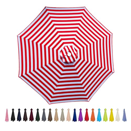 Ersatz-Sonnenschirmdach 2,0 M– 3,5 M, Abdeckung Für Ampelschirm, 6/8 Rippen，Sonnenschirm Ersatzbezug Für Garten/Pool/Terrasse (Red stripes,270cm-8Ribs) von Generic