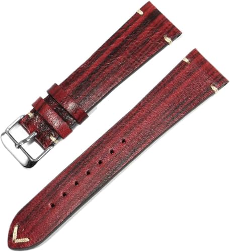 Ersatzarmband 18mm/19mm/20mm/21mm/22mm Vintage Gewachstes Lederarmband, Red, 19mm von Generic