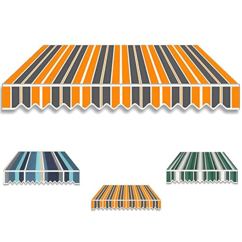 Ersatzstoff für Einziehbare Terrassenmarkise, Gestreifter Sonnenschutz Überdachung für den Außenbereich mit Volant Wasserdicht UV-Schutz(Orange,600x300cm/20x10ft) von Generic