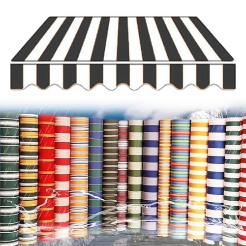 Ersatzstoff für Markisen Markisenbespannung Sonnenschutz Balkonmarkisen Stoff Ersat wasserabweisend Markiesenstoff für Außenbereiche(Black White,16x4.9ft/5x1.5m) von Generic
