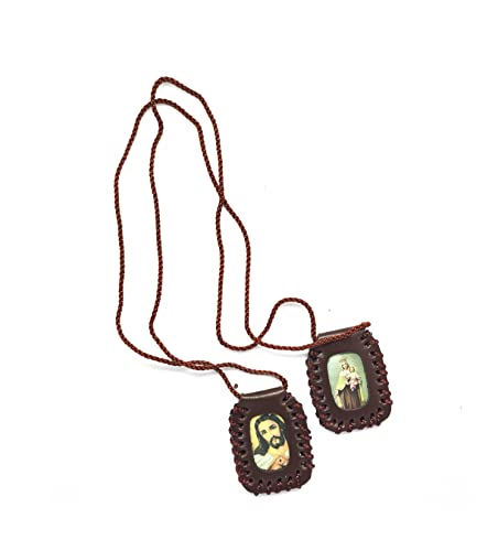 Escapulario en Cuero sagrado Corazon, Virgen del Carmen, Virgen de Guadalupe y san Miguel Arcangel. 3x3,5cm (Braun) von Generic
