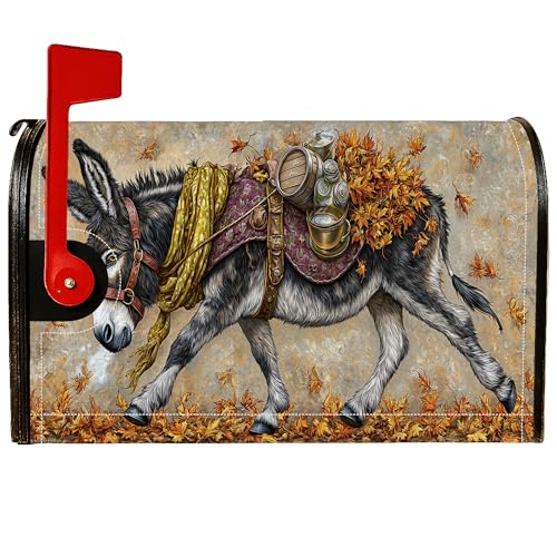 Esel Magnetische Briefkastenabdeckungen, Standard, rustikal, fantasievolle Blätter, Sattel, Herbstbraun, Briefkasten-Schutz für den Außenbereich, Gartendekoration, 53,3 x 65,5 cm Esel Magnetische Briefkastenabdeckungen, Standard, rustikal, fantasievolle Blätter, Sattel, Herbstbraun, Briefkasten-Schutz für den Außenbereich, Gartendekoration, 53,3 x 65,5 cm von Generic
