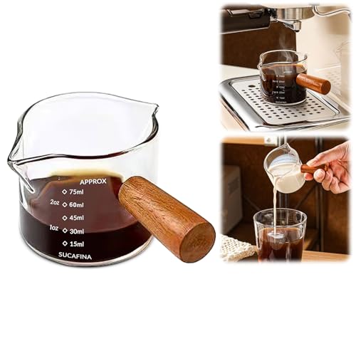 Espressotassen mit Holzgriff, Espresso-Zubehör, Ausgießer mit Doppelskala, Espresso-Schnapsglas mit V-förmigem Ausguss, 100 ml (einzelner Auslauf), 2 Stück von Generic