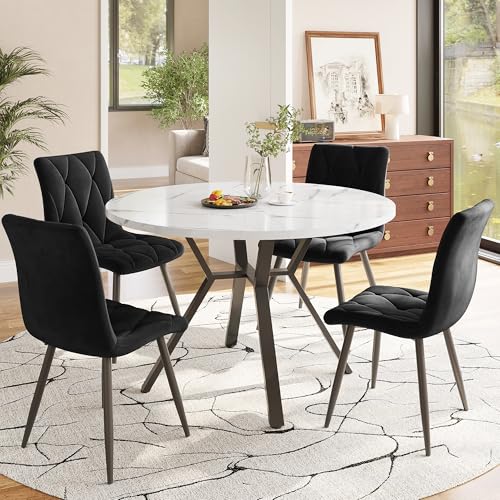 Essgruppe 5-teilig Modernes rundes Esstisch-Set mit Marmor-MDF Platte, 4 ergonomische Wildlederstühle, schwarzes Metallgestell, stilvolles Esszimmer- und Küchenmöbel Essgruppe 5-teilig Modernes rundes Esstisch-Set mit Marmor-MDF Platte, 4 ergonomische Wildlederstühle, schwarzes Metallgestell, stilvolles Esszimmer- und Küchenmöbel von Generic