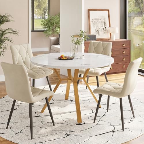 Essgruppe 5-teilig Modernes rundes Esstisch-Set mit Marmor-MDF Platte, 4 ergonomische Wildlederstühle, schwarzes Metallgestell, stilvolles Esszimmer- und Küchenmöbel Essgruppe 5-teilig Modernes rundes Esstisch-Set mit Marmor-MDF Platte, 4 ergonomische Wildlederstühle, schwarzes Metallgestell, stilvolles Esszimmer- und Küchenmöbel von Generic