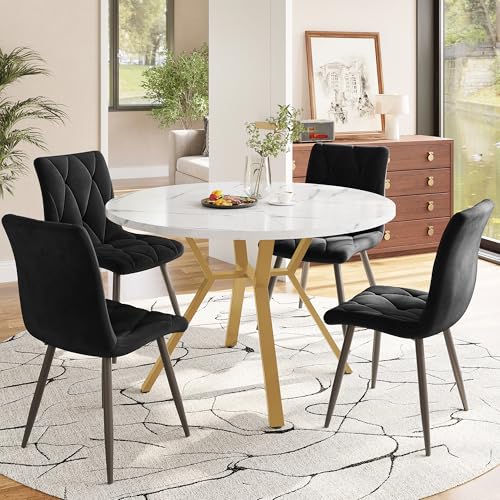Essgruppe 5-teilig Modernes rundes Esstisch-Set mit Marmor-MDF Platte, 4 ergonomische Wildlederstühle, schwarzes Metallgestell, stilvolles Esszimmer- und Küchenmöbel Essgruppe 5-teilig Modernes rundes Esstisch-Set mit Marmor-MDF Platte, 4 ergonomische Wildlederstühle, schwarzes Metallgestell, stilvolles Esszimmer- und Küchenmöbel von Generic