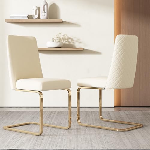 Essstühle Set Samtbezug Diamant-Rücken-Design Metall-Stützbeinen Loungesessel für Wohnzimmer Esszimmer Büro Küche Polsterstuhl bis 150 kg Belastbar 2-teilig Beige+Gold von Generic